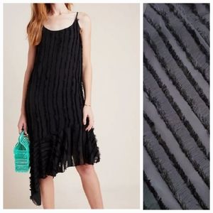 Anthropologie Eri + Ali Fringed Asymmetrical Slip Dress Black Size XS